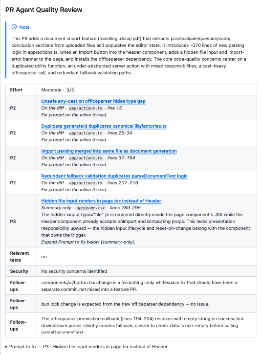 PR Agent code quality review on a GitHub pull request with /review-quality